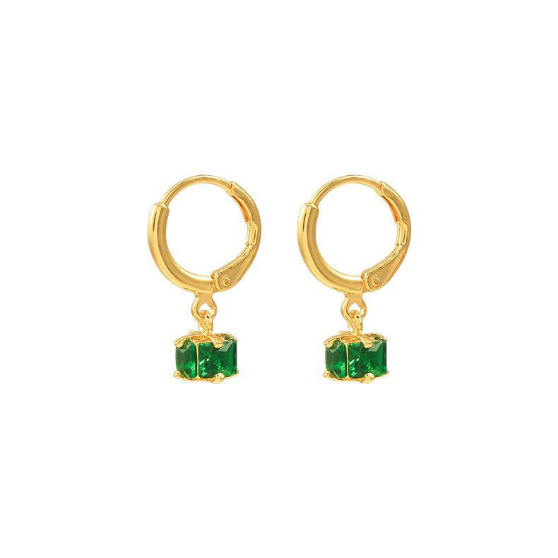 Khuyên tai đính đá zircon màu ngọc lục bảo thời trang