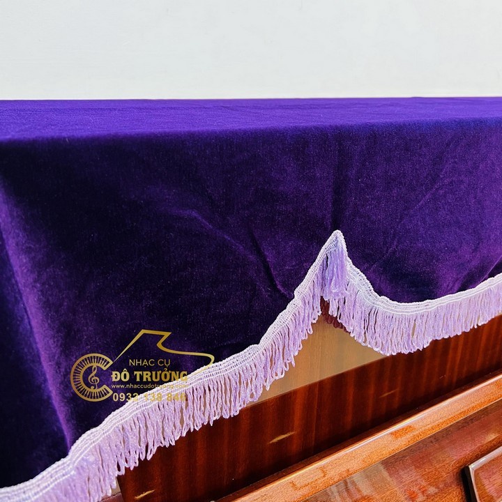 Khăn Phủ Đàn Piano Cơ nhung Tím tua rua tím