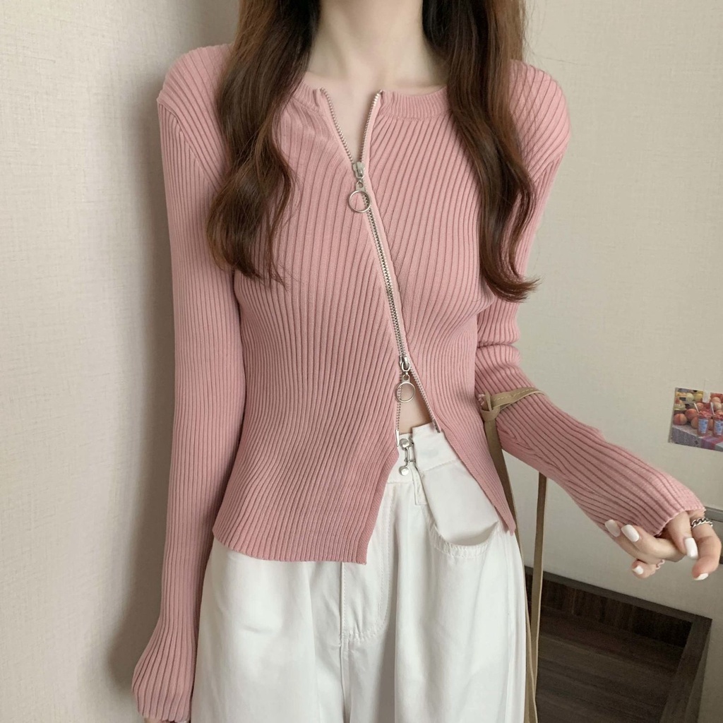 Áo cardigan Dệt Kim Tay Dài Dáng Ôm Có Khóa Kéo Thời Trang Cho Nữ NZ-MY-01