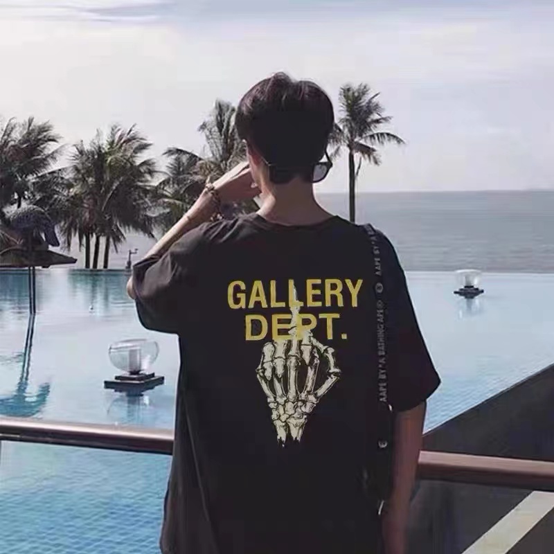 GALLERY DEPT Skull hand bone old washed printed round neck letter couple loose casual T-shirt