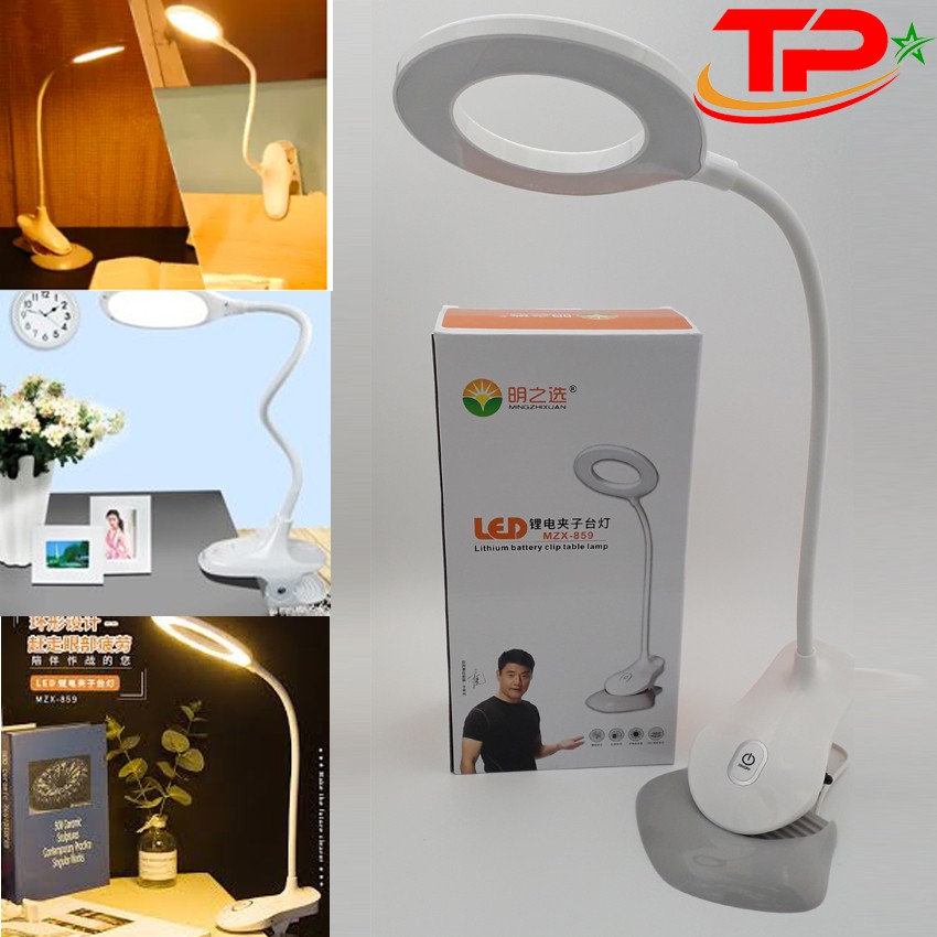 Đèn LED Để Bàn - Đế Kẹp Có Sạc Tích Điện MZX-859 - 3 chế độ sáng, bảo vệ mắt, nút cảm ứng, tiện dụng