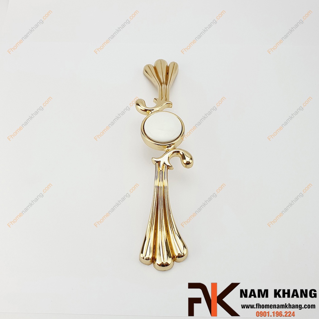 Tay nắm tủ sứ trắng vàng NK020L-TV