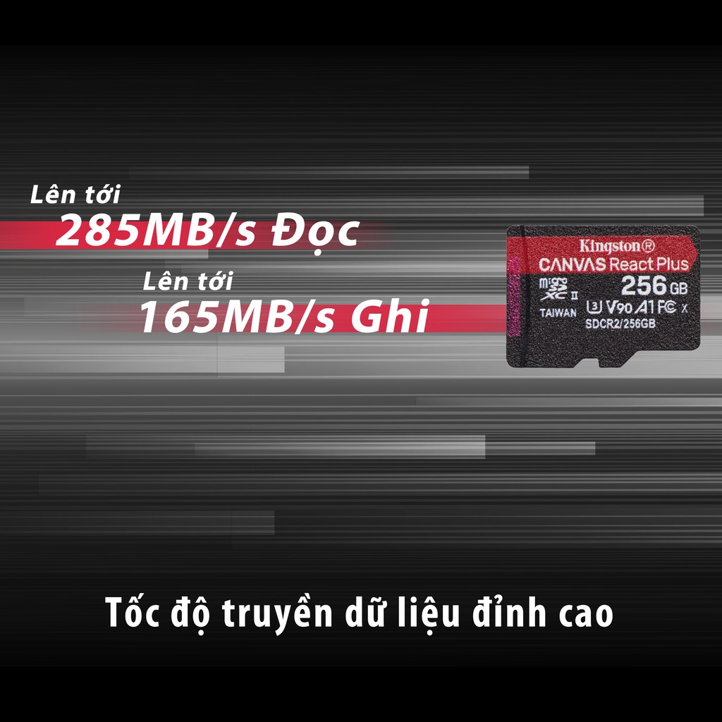 Thẻ nhớ micSDXC Kingston Canvas React Plus cho quay video UHS-II 4K/8K, Flycam HD MLPMR2/256GB - BEN