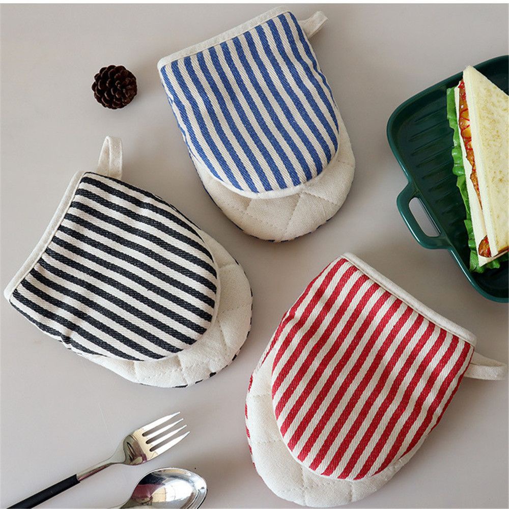 CONOPERY Găng tay dày dặn cách nhiệt chống bỏng họa tiết kẻ sọc tùy chọn màu sắc phong cách Nhật Bản