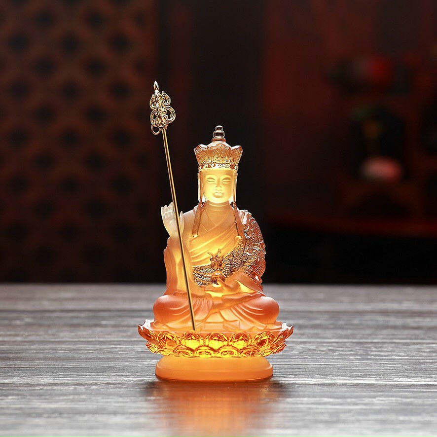 Tượng Địa Tạng Vương Bồ Tát Bằng Đá Lưu Ly Cao Cấp, Trang Trí Taplo Ô Tô Siêu Đẹp - Cao 15cm