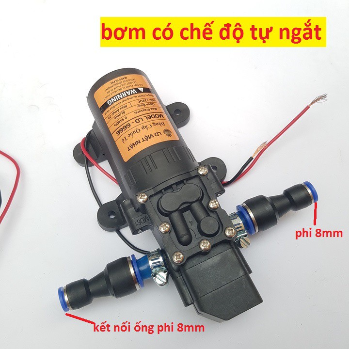 Máy bơm nước mini 12v áp lực cao - Máy bơm phun sương (bơm tăng áp mini 12v+chuyển ống 8mm)