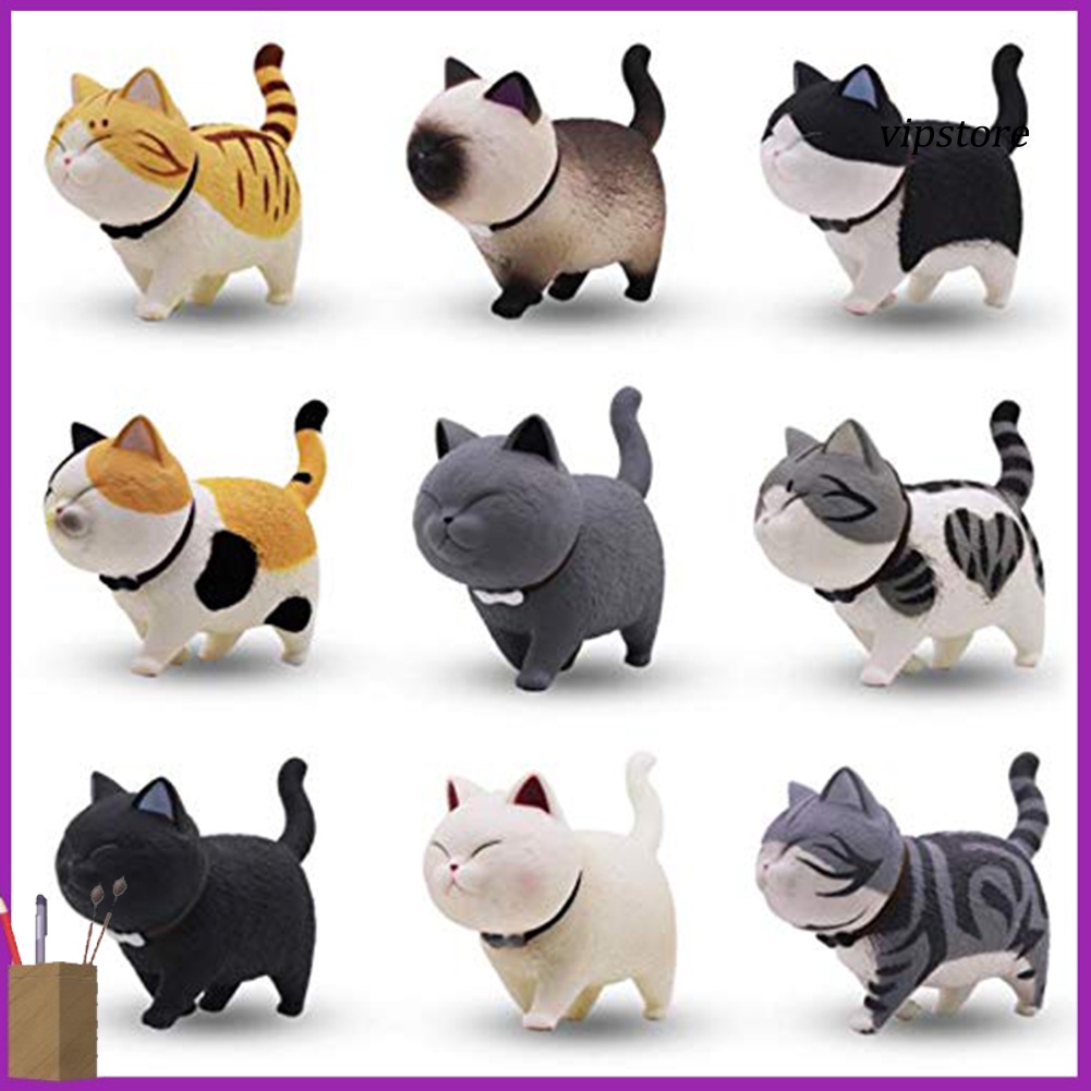 Bộ 9 đồ chơi búp bê mèo hoạt hình xoay được dễ thương dùng để trang trí bánh kem/bàn làm việc/tặng cho trẻ em