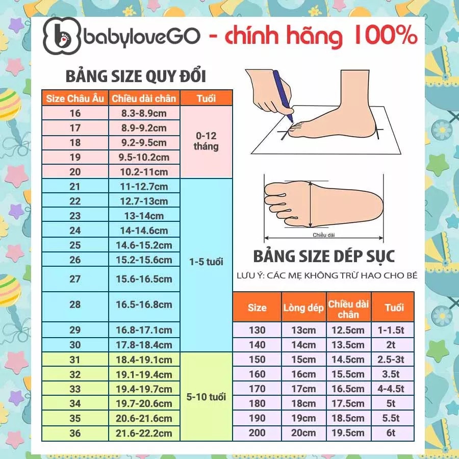 Dép sục trẻ em BabyloveGO H12 siêu mềm chống trơn trượt cho bé trai bé gái