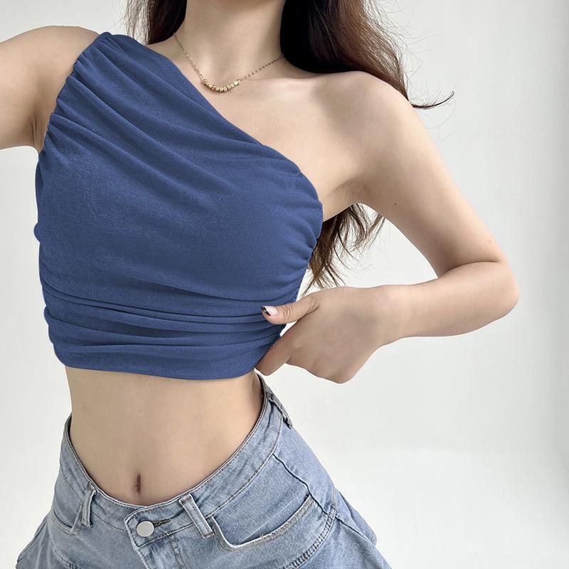 Áo Tank Top Một Dây Lệch Tà Màu Trơn Thời Trang Cá Tính Cho Nữ