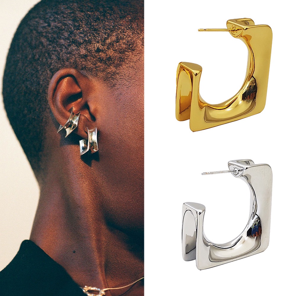 Bông Tai Kim Loại Hình Vuông Thời Trang Dành Cho Nam Và Nữ