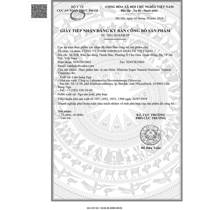 Siêu vitamin Natural Vitamins - Siberian Wellness - Nâng cao khả năng làm việc - Hộp 30 túi, 4 viên/túi