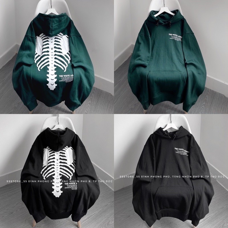 Áo Khoác Hoodie nỉ In Hình Xương Form Rộng Phong Cách Hàn Q uốc Nam Nữ Mắc Cực Chất