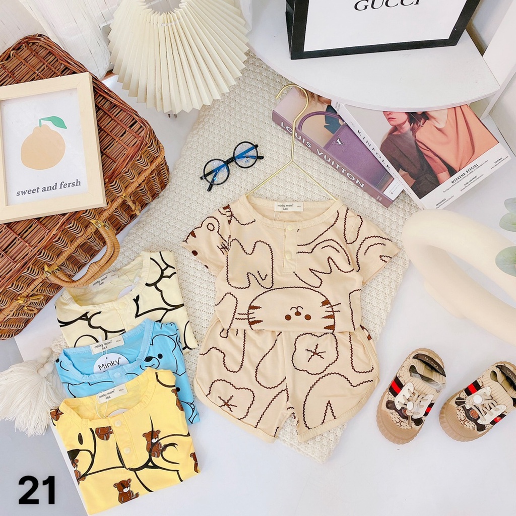 Bộ cọc tay đại in họa tiết, thun lạnh minky mom,cho bé trai, gái từ 7kg đến 30kg M21