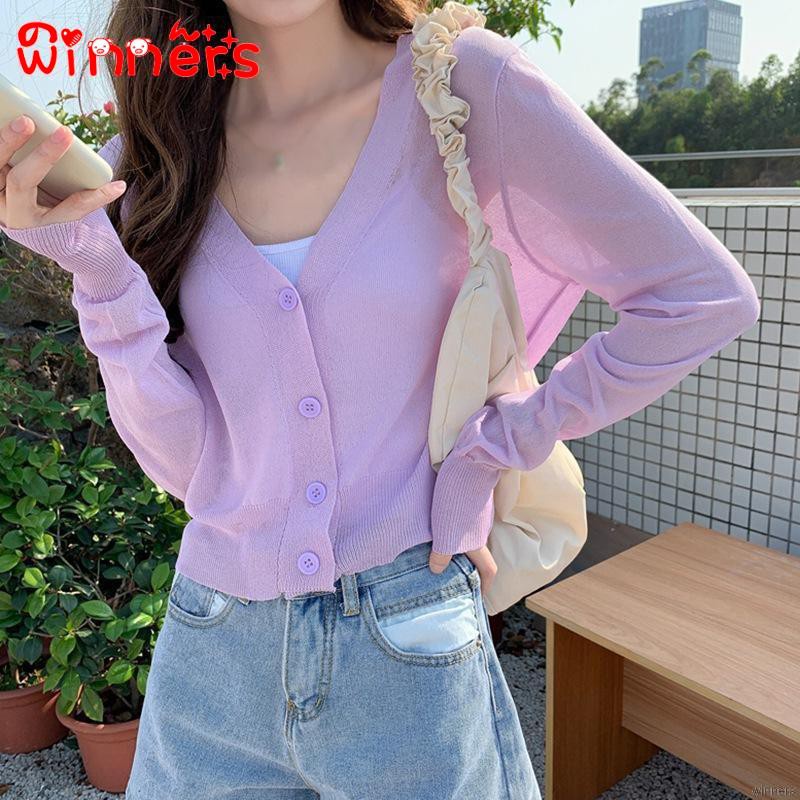 Áo cardigan dệt kim tay dài thiết kế cổ chữ V thanh lịch thời trang | BigBuy360 - bigbuy360.vn