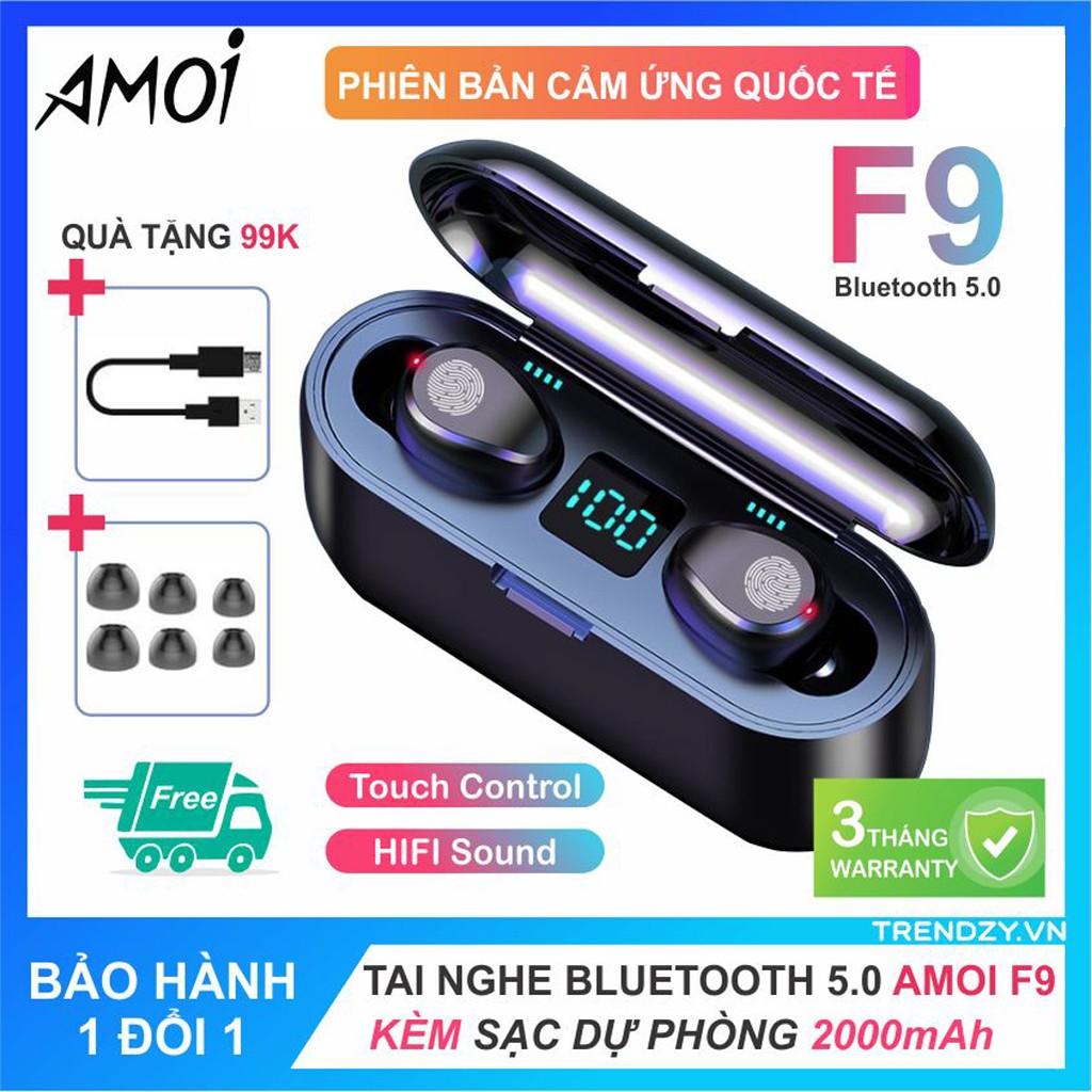 Tai nghe Bluetooth AMOI F9 Bản QUỐC TẾ | nút cảm ứng | Bluetooth 5.0 | Pin 280 giờ | sạc dự phòng💥 | BigBuy360 - bigbuy360.vn