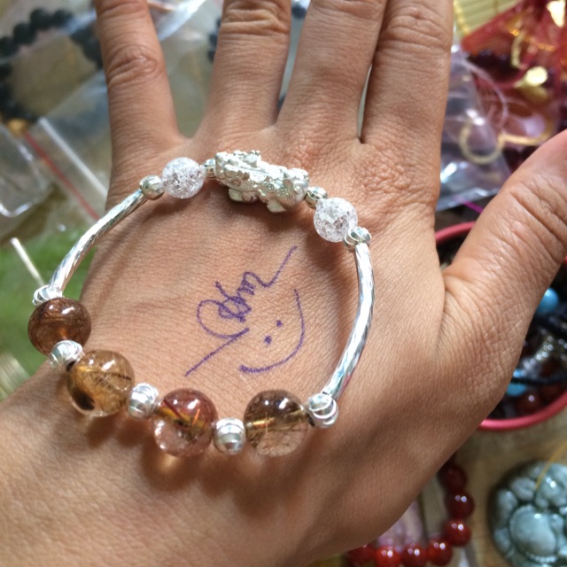 Thạch anh Tóc Nâu charm tỳ hưu Bạc 10 li