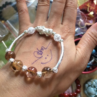 Thạch anh Tóc Nâu charm tỳ hưu Bạc 10 li