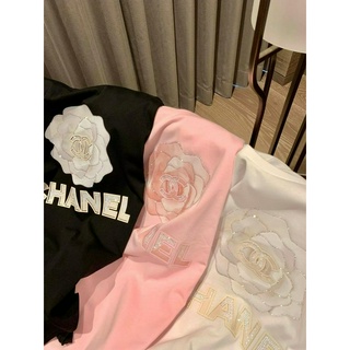 Dạo Phố Công Nghiệp Nặng Camellia Nóng Kim Cương Giả Áo Thun Nữ Mùa Hè Rời Thiết Kế Niche Cotton Nguyên Chất Tất Cả @