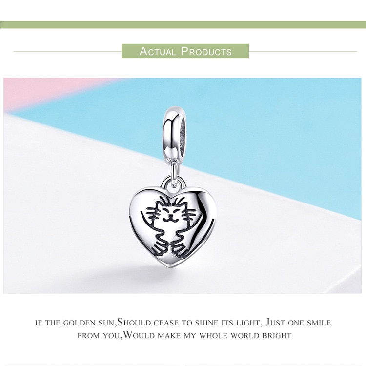 Mặt Trang Sức Bamoer Bằng Bạc 925 Hình Trái Tim Chạm Khắc Hình Chú Mèo Xinh Xắn Dùng Trang Trí Phụ Kiện DIY