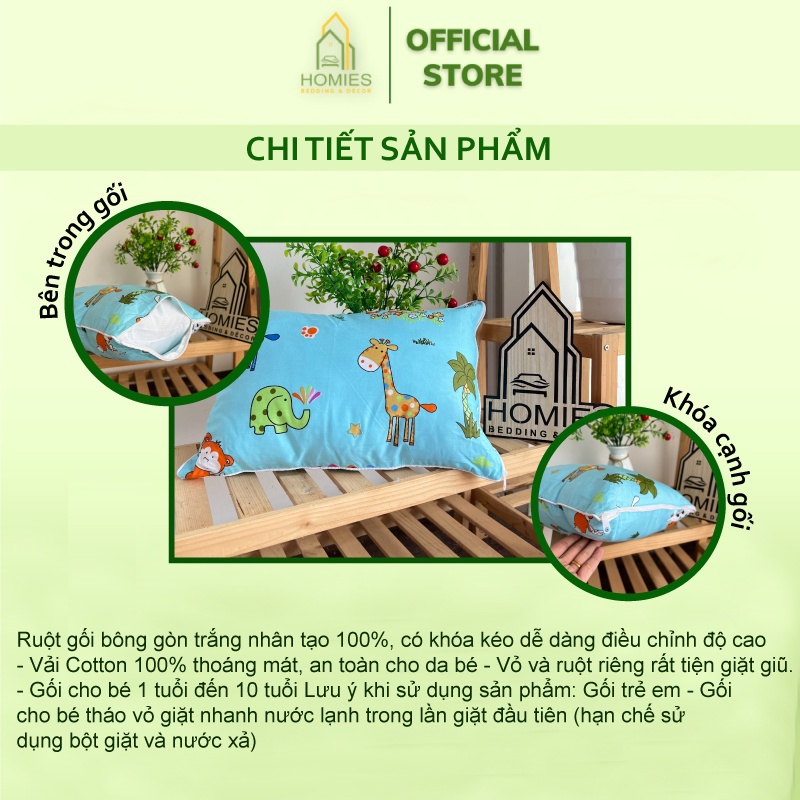 Gối Đầu Cho Bé Đi Học Muji Ép Hơi, Chất Vải Cotton Mềm Mát Thấm Hút Mồ Hôi - Kích Thước 30cm x 50cm