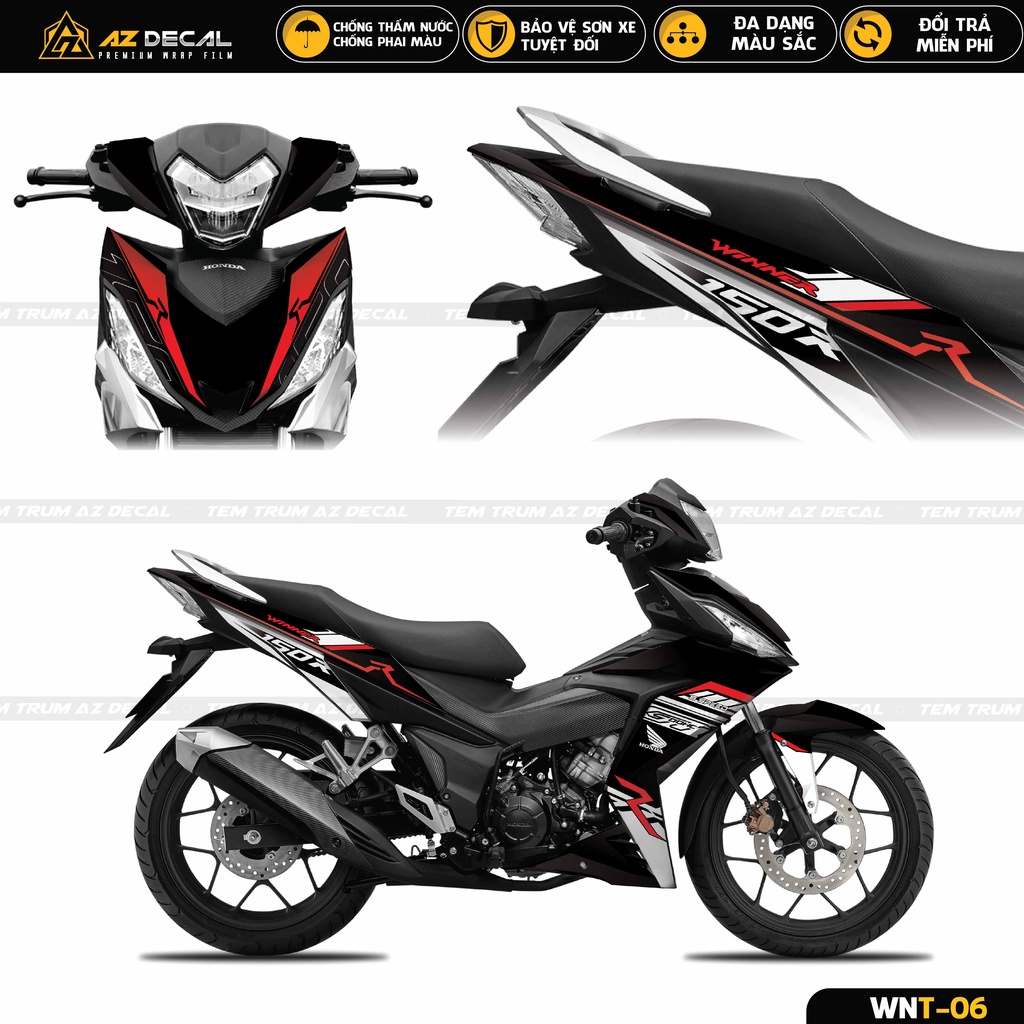 Tem Dán Trùm Winner V1 / 150 Phong Cách 150R | WNT-06 | Decal Xe Cao Cấp Màu Đen Đỏ Trắng
