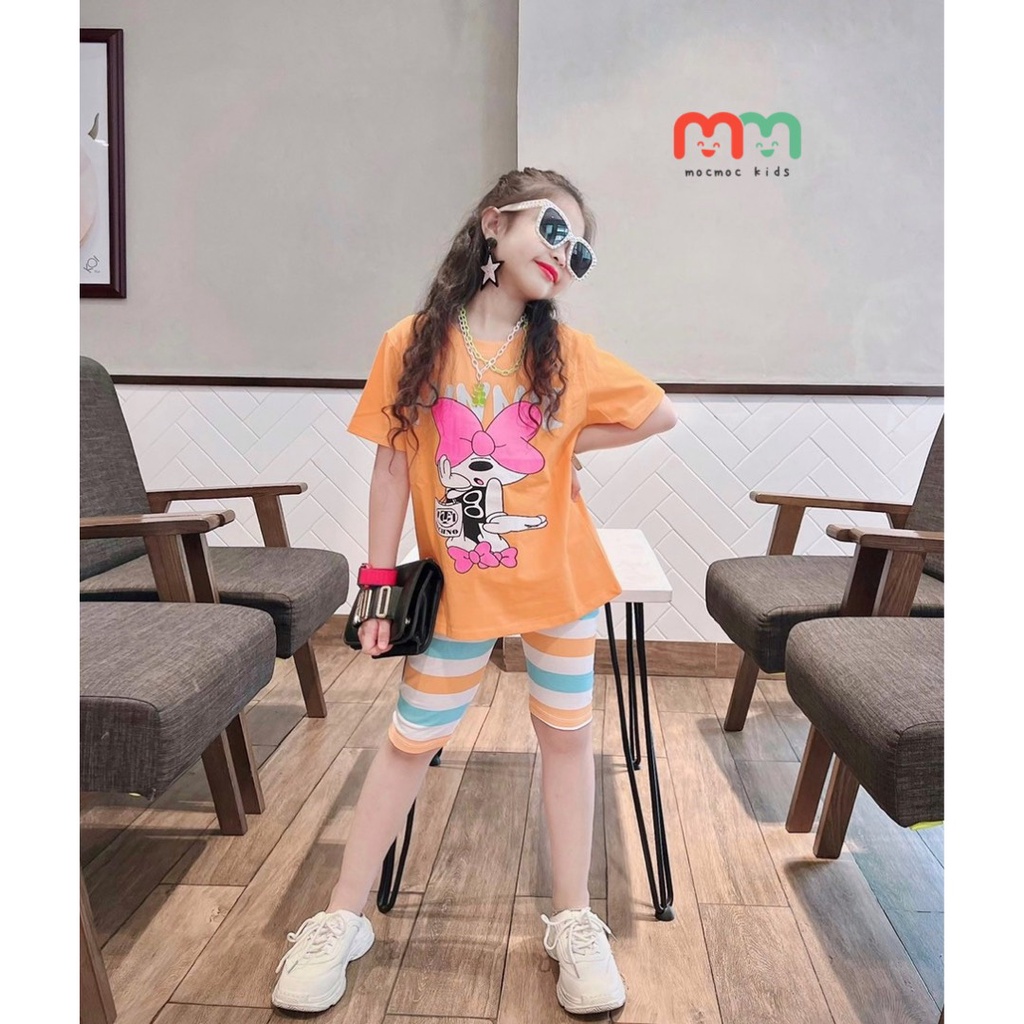 Đồ bộ bé gái dễ thương áo thun phối quần legging ngố thun cotton cao cấp cho bé 9kg đến 40kg