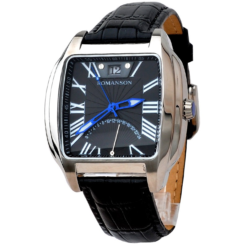 Đồng hồ Romanson Man Watch TL1273MWBK nam máy Thụy Sĩ, kim dạ quang, có lịch ngày, chống nước dây da cao cấp chính hãng