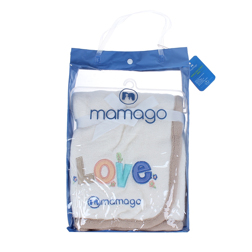 Chăn bông Mamago thêu chữ LOVE MM04 màu trắng sữa