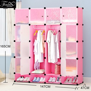 Tủ ghép đựng quần áo 20 ô (4 ô giày) khung hồng cửa trong vân 147*165*47cm - Nội Thất Nghệ Thuật Forever
