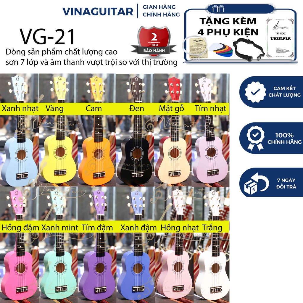 Đàn Ukulele Soprano Concert Full Gỗ Vinaguitar VUM2CT05 Cần Gỗ Tặng full 7 phụ kiện