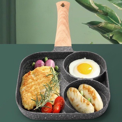 Chảo Đá Chống Dính Chia Ô 3 Ngăn 4 Ngắn Chảo Chiên Rán Đa Năng Chống Dính