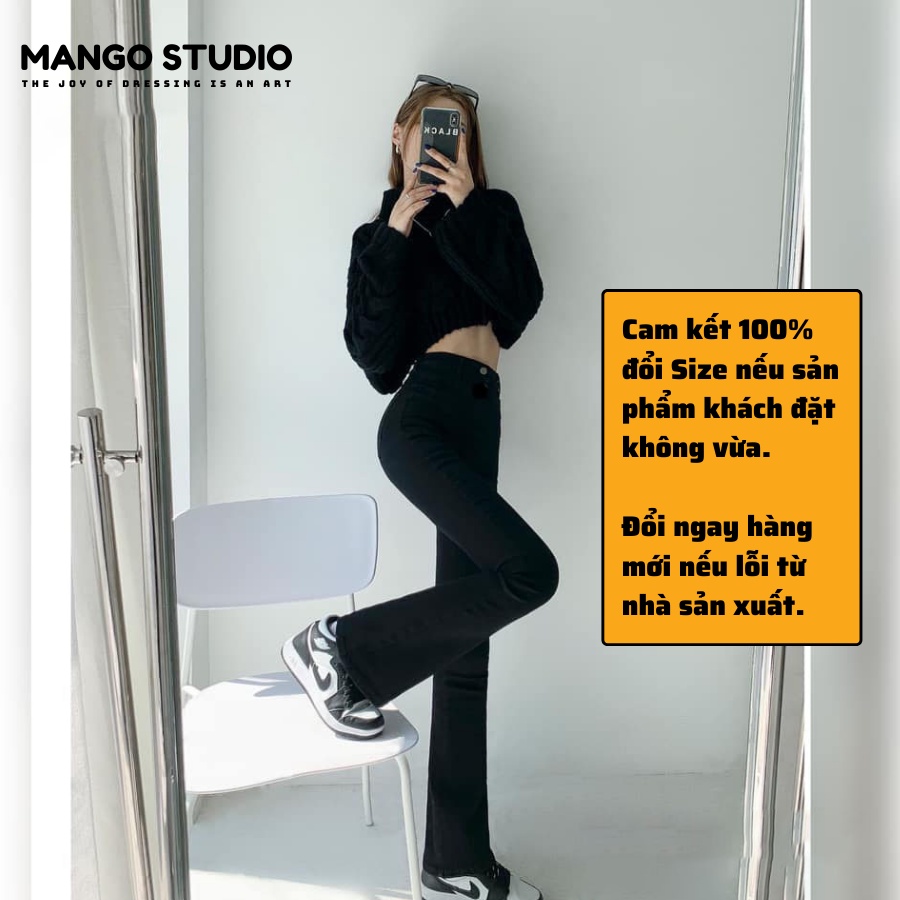 Quần jean nữ ống loe màu đen dáng dài cạp cao chất co dãn siêu tôn dáng MT06 | BigBuy360 - bigbuy360.vn