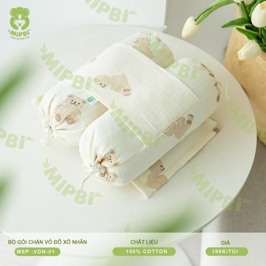 Bộ gối chặn vỏ đỗ cho bé Mipbi làm từ vải muslin trần 3 lớp và vỏ hạt đỗ giúp bé đỡ giật mình khi ngủ