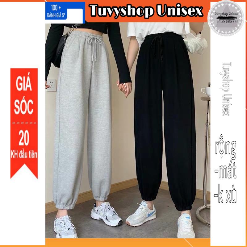 Quần Jogger TUVYSHOP Quần Bom Bo Chun nỉ dày mịn không xù 2 màu đen xám