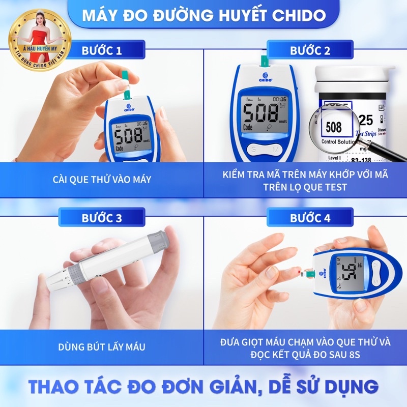 Combo 50 que tặng 50 kim thử đường huyết Chido công nghệ Nhật Bản