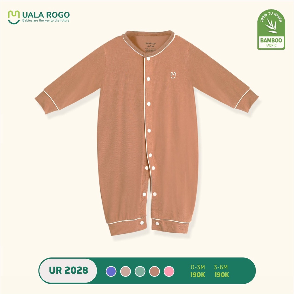 Bodysuit cho bé Ualarogo 0-6 tháng vải sợi Tre Bamboo mềm mịn liền thân cúc giữa gọn gàng 2028