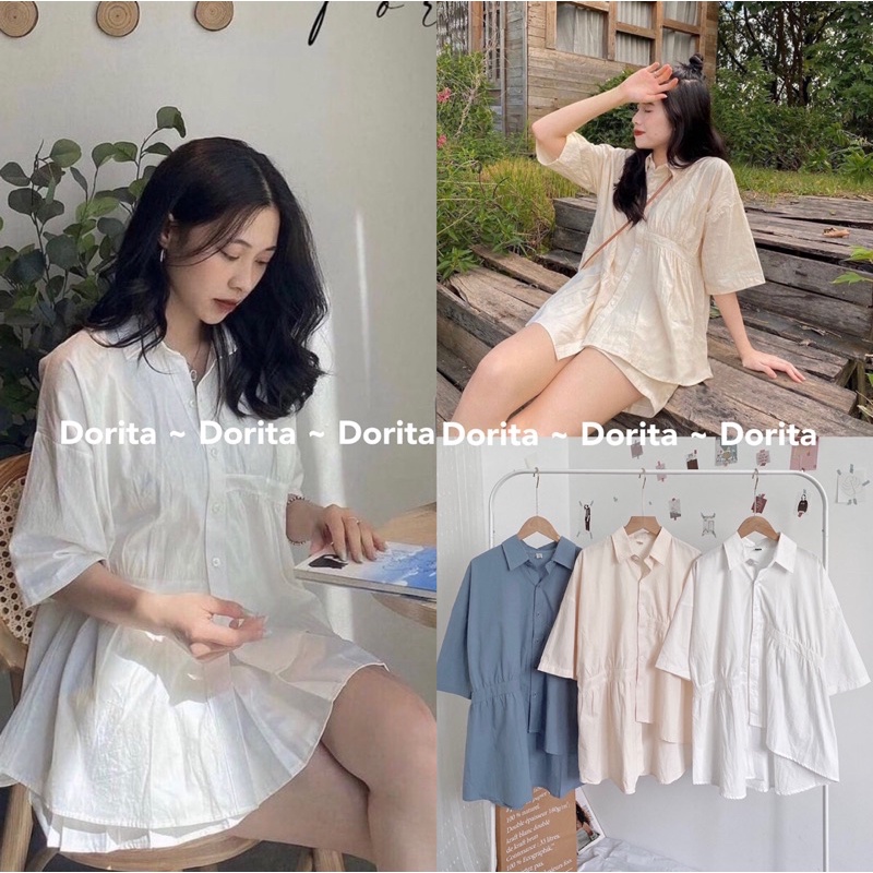 [Ảnh thật/Video] Áo sơ mi vạt lệch cách điệu Hàn Quốc, Áo sơ mi vạt lệch Dorita - Dorita Boutique