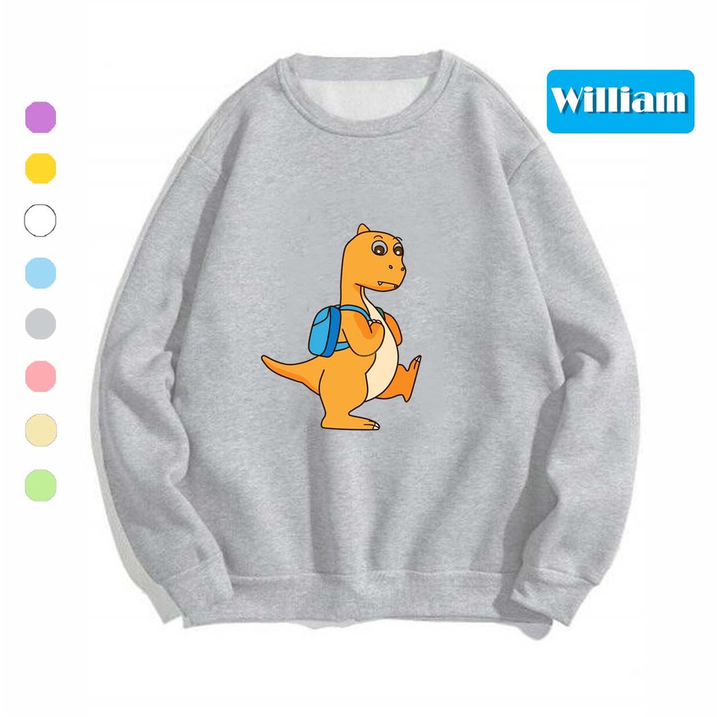 Áo Sweater nam nữ in hình Khủng Long Đi Học dễ thương, kiểu hoodie chui đầu thích hợp làm áo cặp William - DS98 | WebRaoVat - webraovat.net.vn