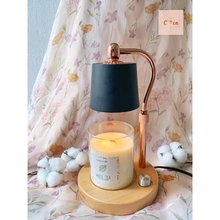 Đèn Đốt Nến Thơm Trắng Đen basic ĐẾ GỖ -  Điều chỉnh ĐỘ CAO, điều chỉnh ĐỘ SÁNG - Đốt nến BBW Yankee lãng mạn