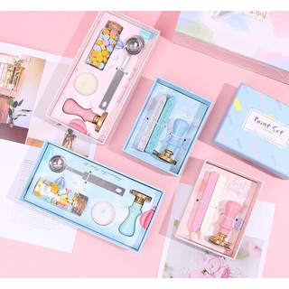 Set con dấu và sáp màu pastel siêu xinh trang trí thiệp handmade, bì thư, bullet journal