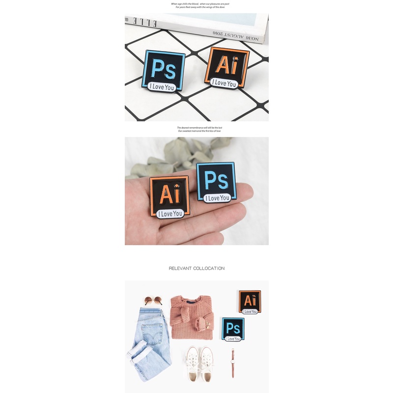 Ghim cài áo QIHE JEWELRY QIHE JEWELRY tráng men họa tiết chữ I Love You PS AI độc đáo