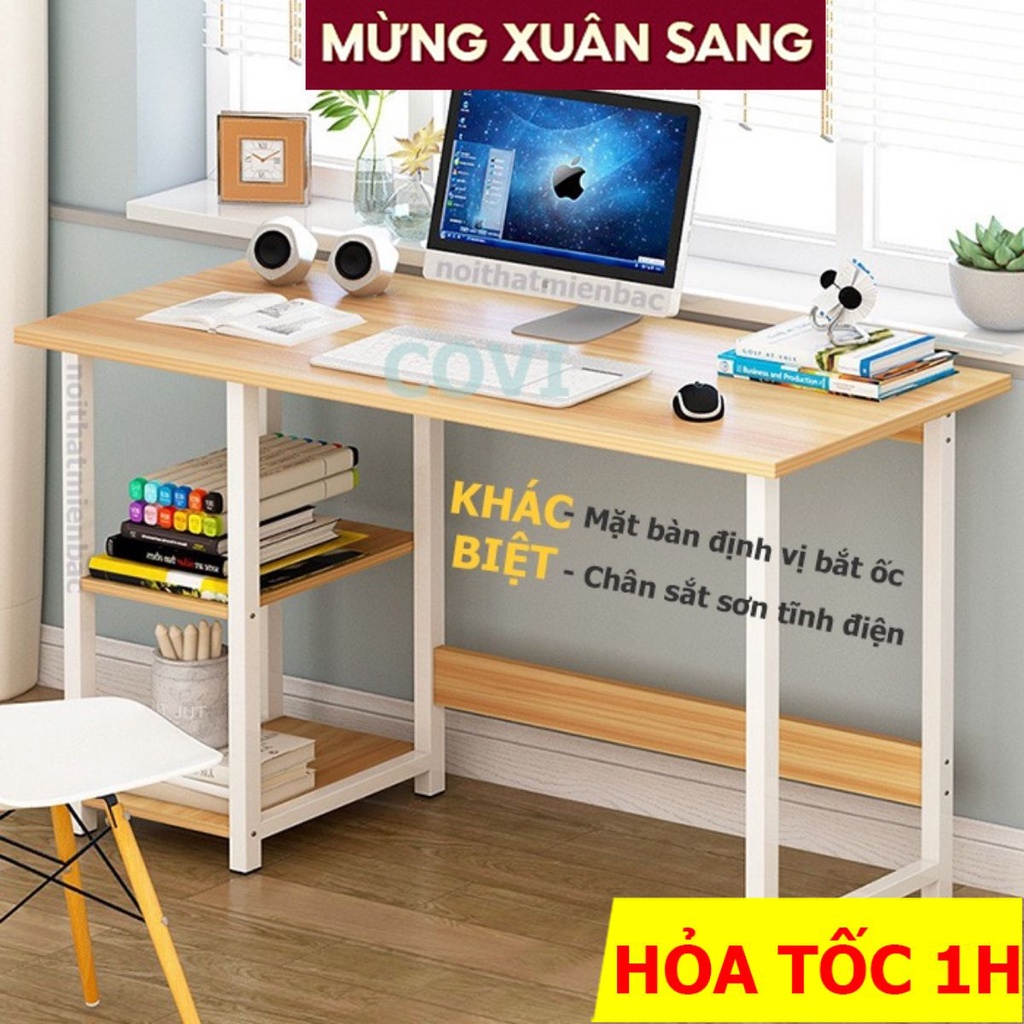 Bàn làm việc kèm kệ sách trái FUNA khung sắt sơn tĩnh điện mặt gỗ MDF cao cấp bàn có định vị sẵn các liên kết