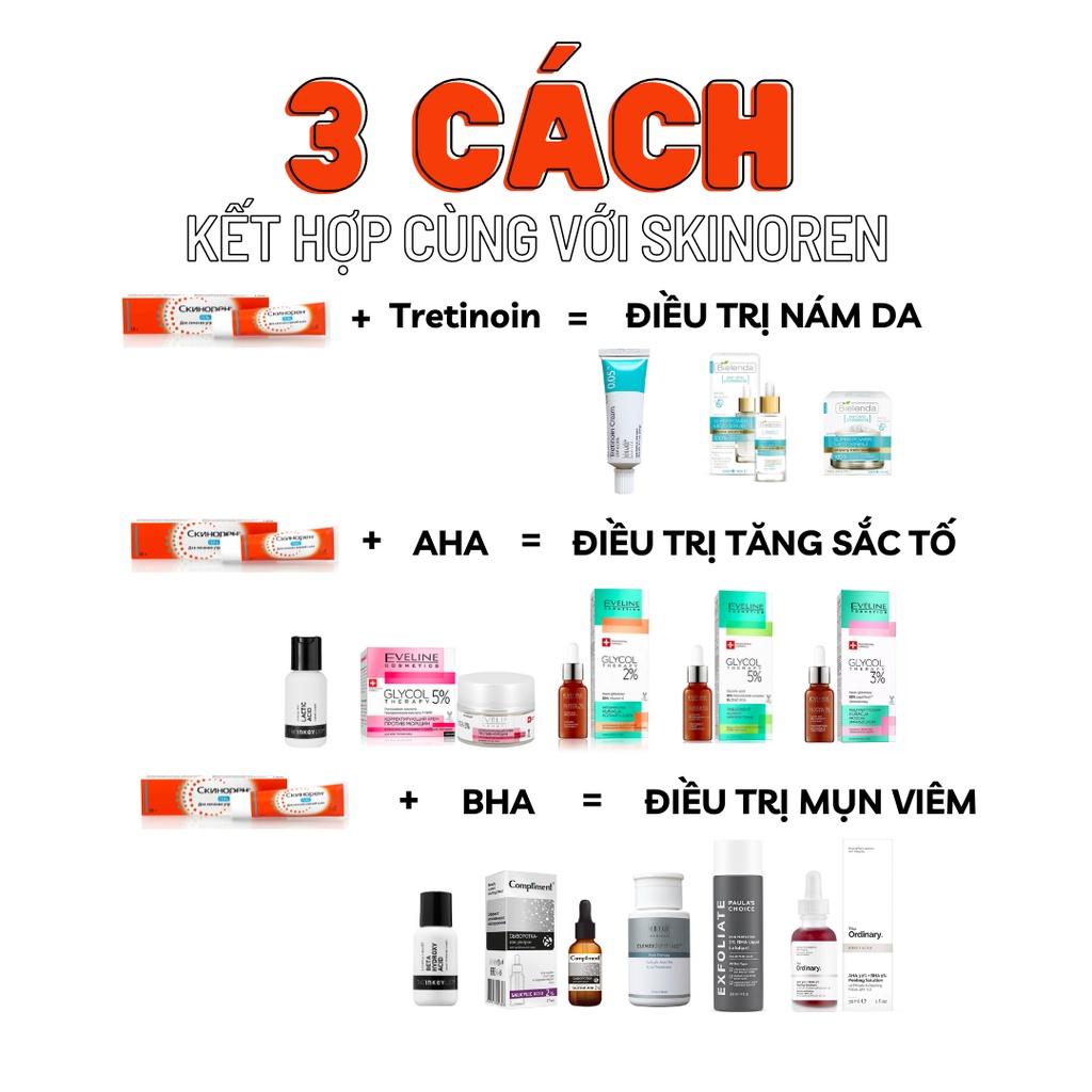 [ 30G] Kem dưỡng gel SKINOREN giảm mụn, nám chứa Azelaic Acid