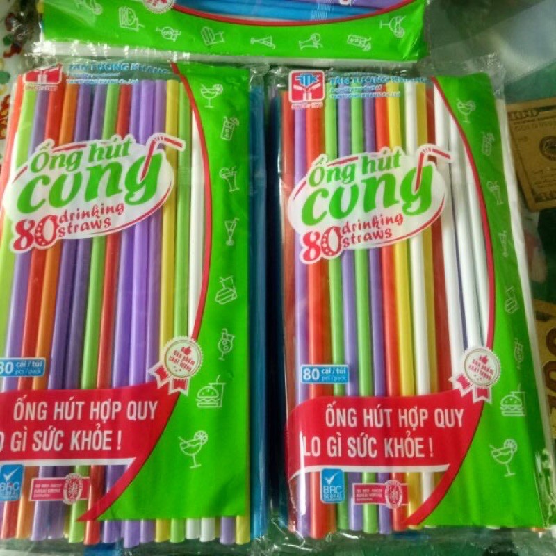 Ống hút cong nhiều màu (gói 80 ống)