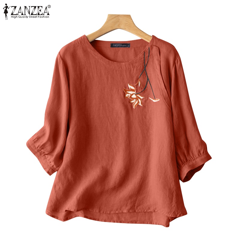 Áo kiểu ZANZEA tay lỡ 3 / 4 thêu hoa phong cách cổ điển thời trang cho nữ