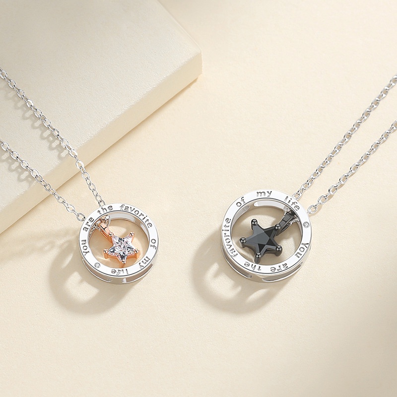 K & M Vòng cổ Bạc 925 Mặt Ngôi Sao Chữ Cái Đơn Giản Cho Cặp Đôi