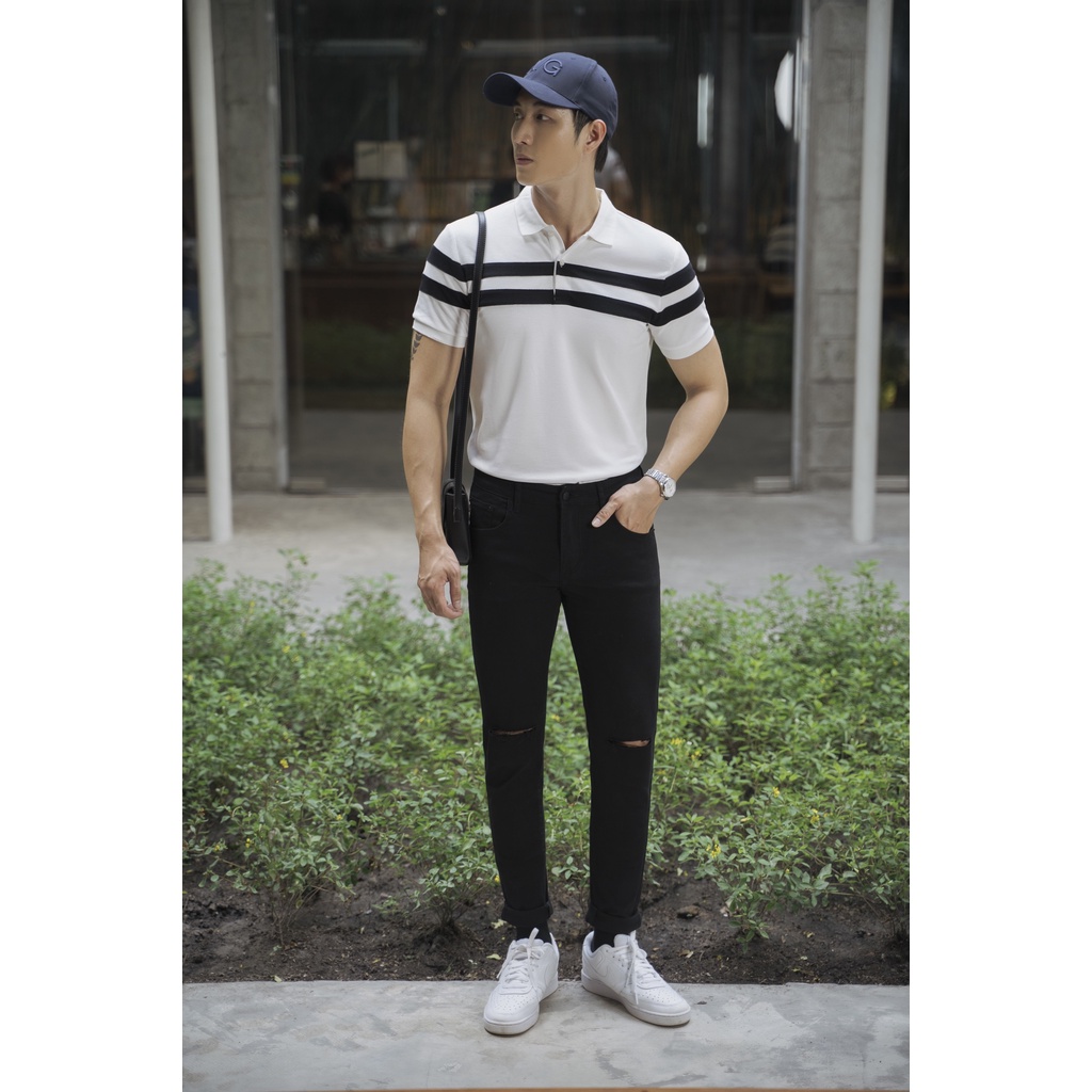 Quần Jean Americus Gosani Nam Rách Gối Phom Ôm Màu Đen