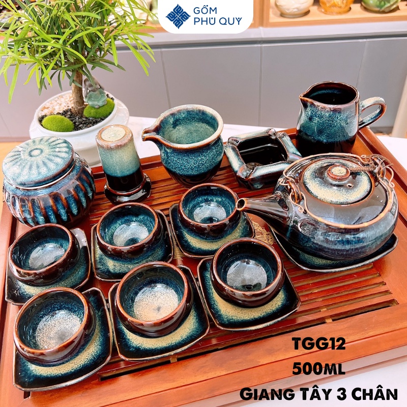 Bộ Ấm Chén Uống Trà, Trà Đạo Giang Tây 3 Chân Men Hỏa Biến Gốm Sứ Bát Tràng Gomphuquy Ttg12
