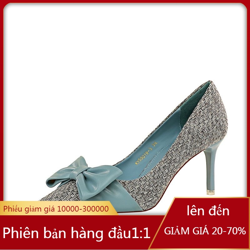 Giày cao gót mũi nhọn đính nơ thời trang Hàn Quốc cho nữ 50019-3