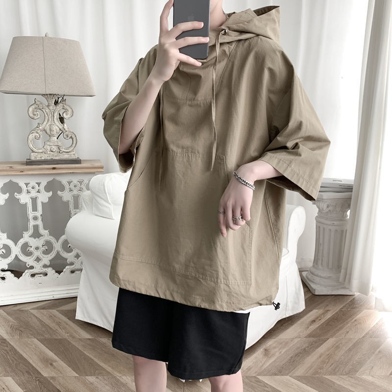 Short-sleeved t-shirt men's summer new loose trendy brand hoodie ins port style high street student handsome Harajuku BF